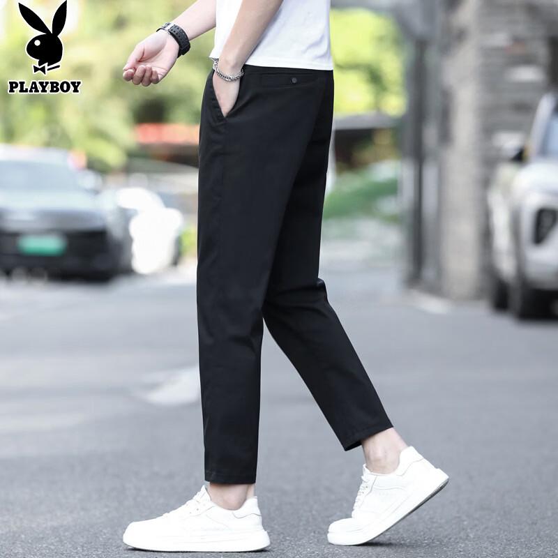 PLAYBOY Men s Ice Silk Slim Fit Cropped Trousers 32