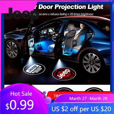 For Jeep 2Pcs 3D Car Welcome Light LED Atmosphere Ghost Lamp Decorative For Jeep Wrangler Grand Cherokee Wagoneer Gladiator C