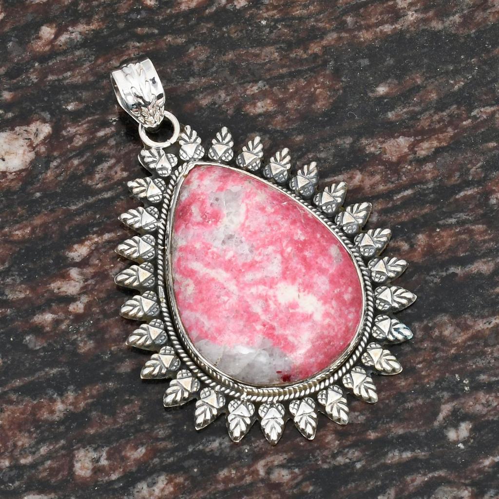 Natürlicher Thulit Edelstein Anhänger, 925 Sterlingsilber, Birnenförmiger Edelstein, Handgefertigter Anhängerschmuck, Geschenk für Frauen, Ostergeschenk