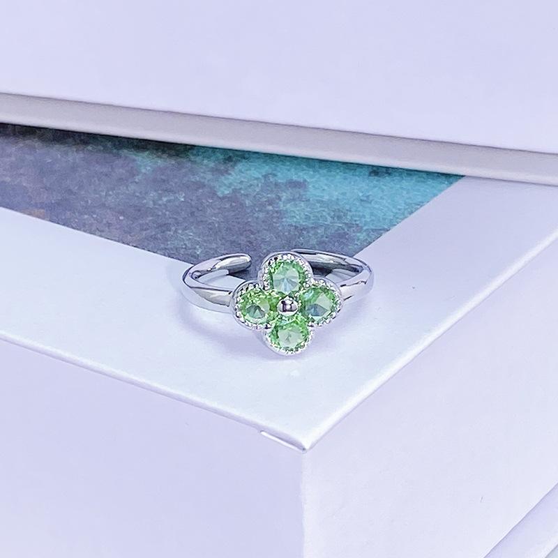 Light Luxury Color Treasure Cool Feeling Green Super Fairy Super Flash Full Diamond Inlaid Zir*****Pening Ring Small Cool Senior Ring Woman