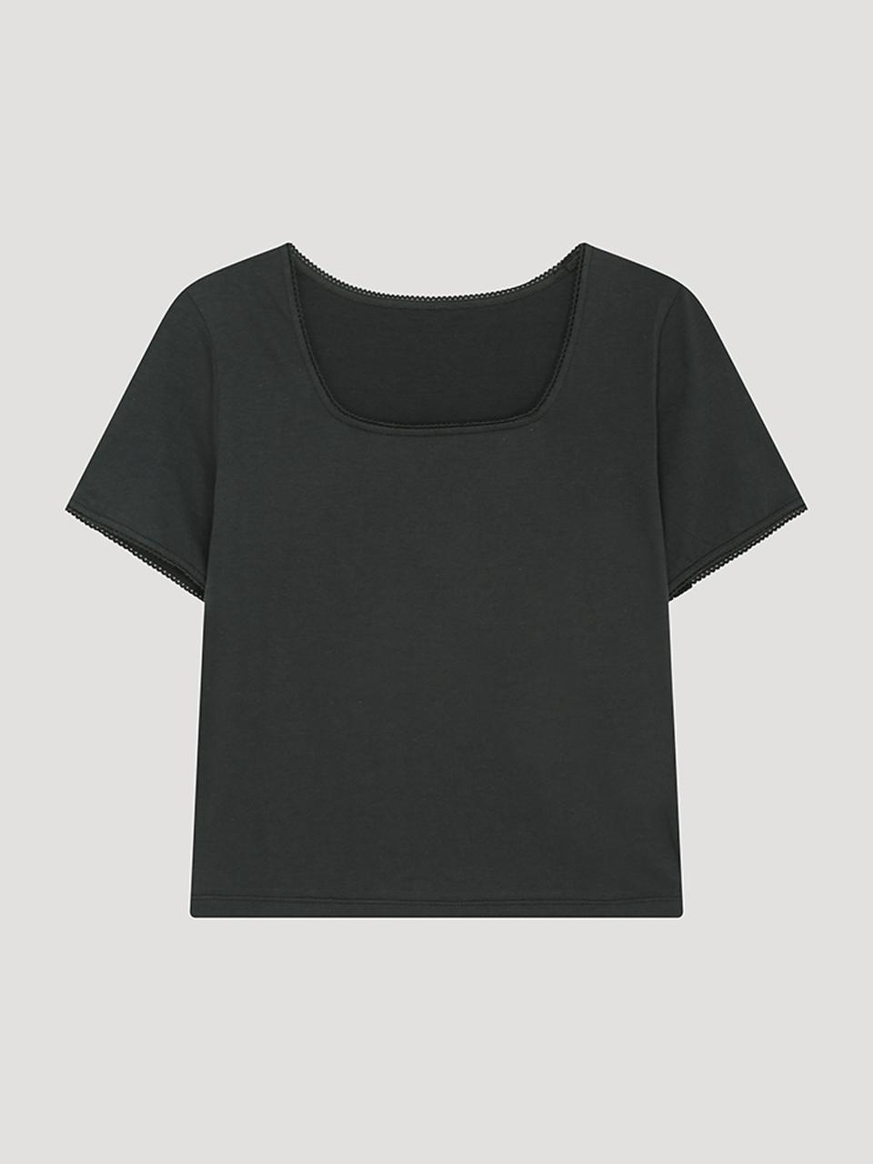 Sistina Contrast Square Neck Crop T-Shirt_Awjtsp21020_Dg Dark Gray/55