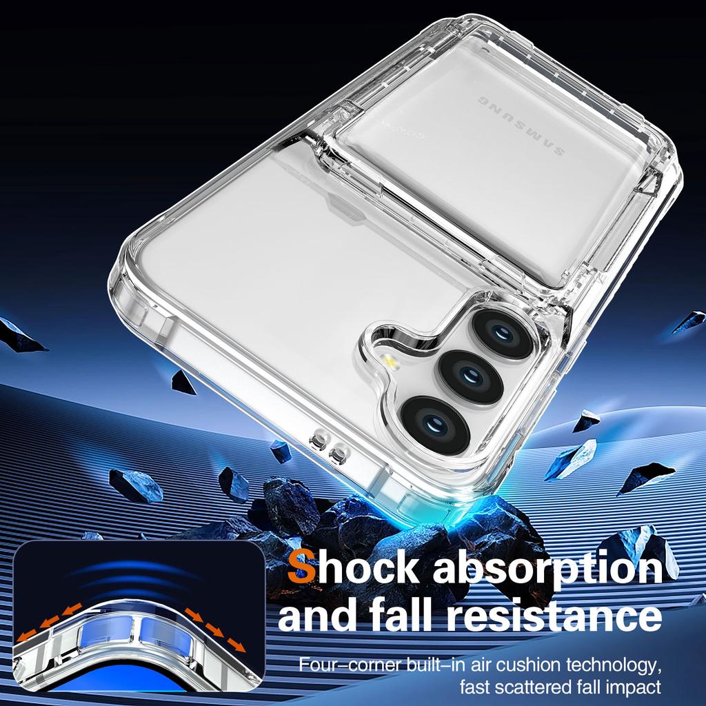 For Samsung Galaxy S25 Clear Case PC+TPU Phone Cover Card Holder Kickstand