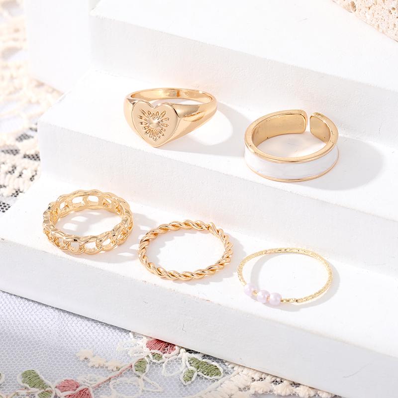 Retro Love Student Lovely White Charm Open Cut Jewelry Ring Set