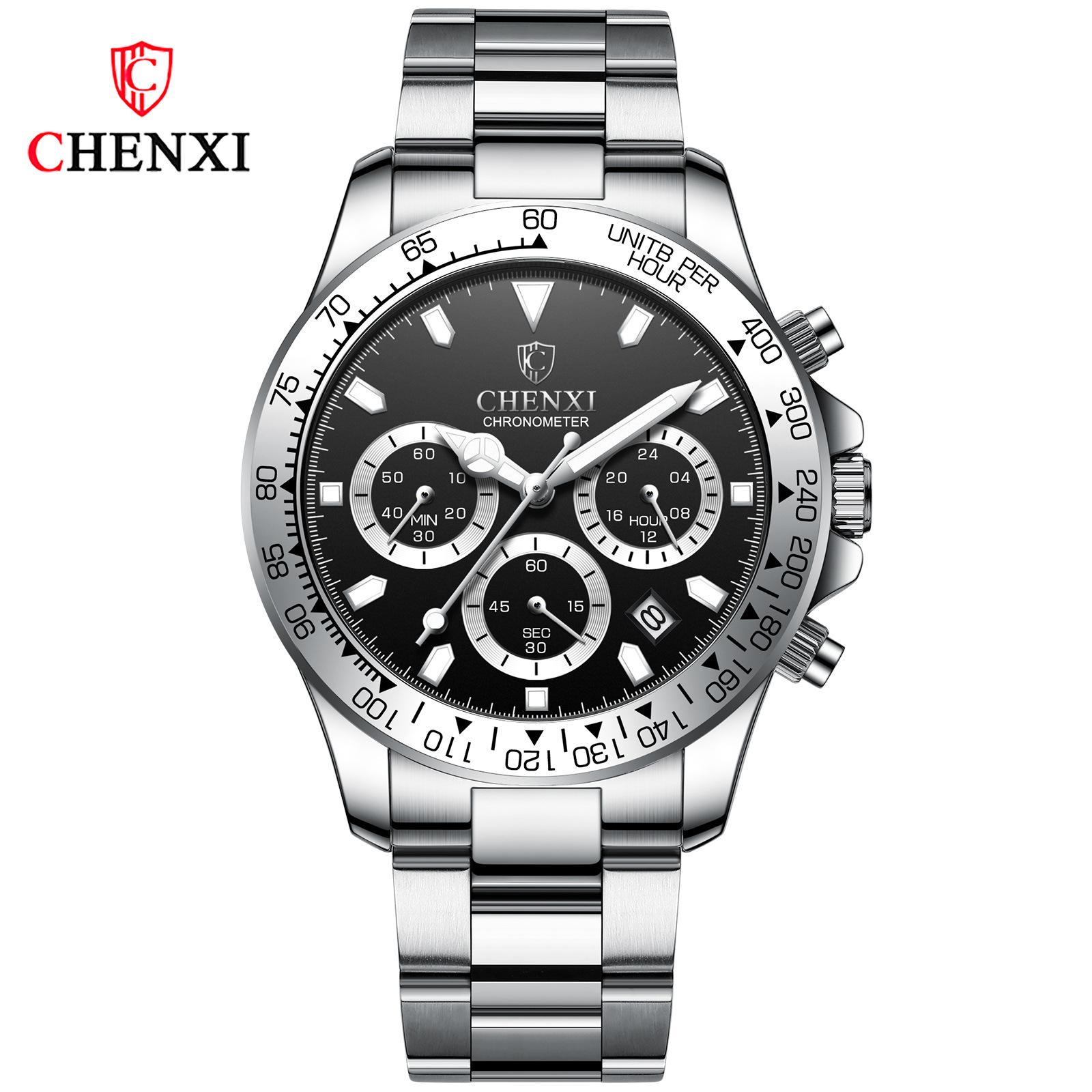 

Новые роскошные мужские часы ТОП-бренда со стальным ремнем в коробке, многофункциональные спортивные часы, мужские водонепроницаемые мужские кварцевые часы чёрный