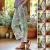 Women Pants Adjustable Drawstring Mid-Waist Wide Leg Trousers with Pockets Loose Fit 3D Digital