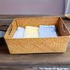 Handwoven Rattan Basket, Rectangular Storage Organizer for Bathroom Bedroom Living Room, Durable Wicker Decor Grocery Bag Holder