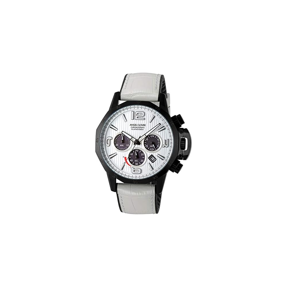 Angel Clover Time Craft Solar Men s Watch 45mm White Dial Stainless Steel Solar Powered