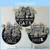 Rustic American Style Wooden Door Sign With Checkered Bow For Home Decor Dogs And Cats