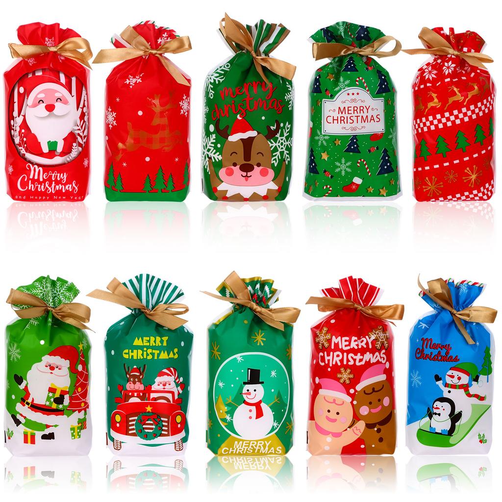 50Pcs Small Christmas Gift Bags Goody Bags Reusable Chrismas Drawstring Wrapping Bags Xmas Gift Sacks Treat Bags For School Offi