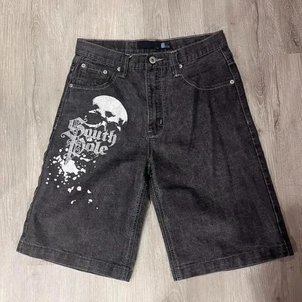 RogueWave Y2K Vintage Shorts Harajuku Hip Hop Druck Baggy Denim Gym Shorts Sommer Neu Herren und Damen Gothic Basketballshorts Streetwear XXL gray