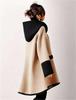 [YUANYUAN] Women's Color-Matching Trench Coat, Long Outerwear, Long Jacket, Hooded, Glue Neck, Long Sleeves, Single Button, Windproof, Casual, Relaxed
