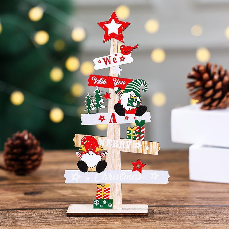 Christmas Wooden Christmas Tree Tabletop Decoration Alphabet Wooden Sign Old Man Snowman Pygmy Old Man Wooden Ornament