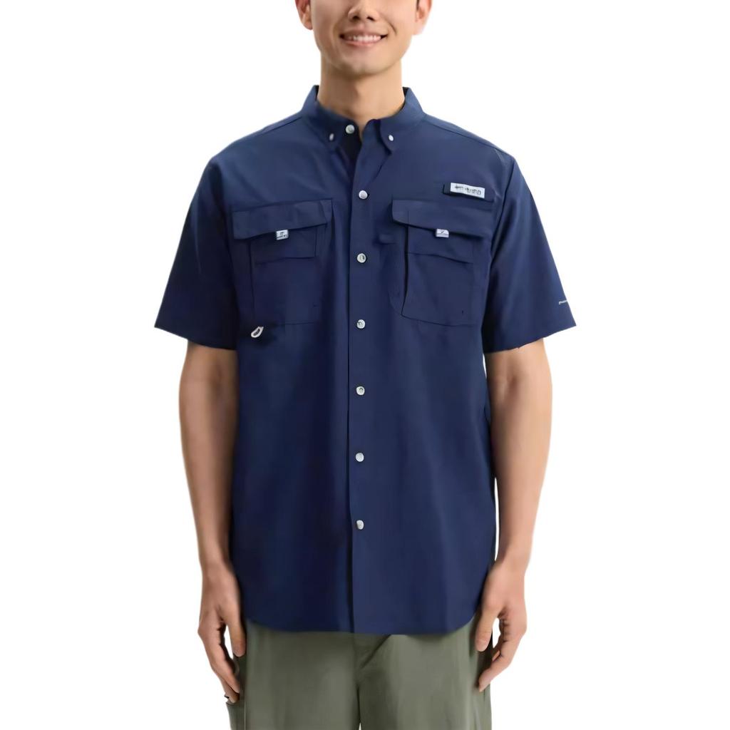 Columbia Fashionable Comfortable Casual Soft UPF50 Sun Protection Short Sleeve Shirt Unisex shirts Navy-Blue FJ7047-466