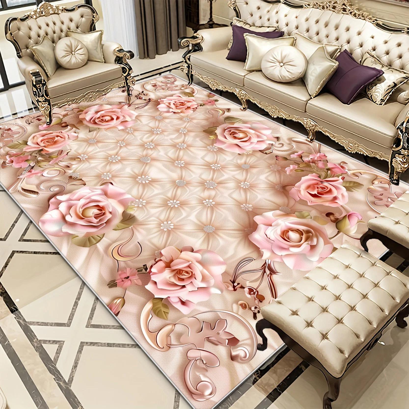 

Современный легкий роскошный 3D цветочный ковер для гостиной, европейского дома, спальни, коврики, моющиеся журнальные столики, коврик для гостиной, мягкий нескользящий коврик 60x90cm door mat