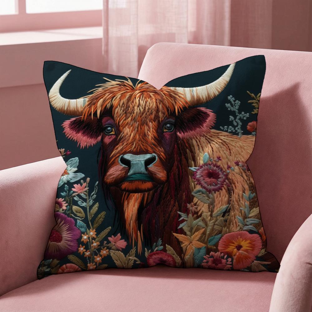 Lebendiges Hochlandrinder-Muster Kissenbezug Mehrzweck-Kissenbezug für Zuhause & Auto - Wendbar, Weich & Langlebig für den täglichen Gebrauch