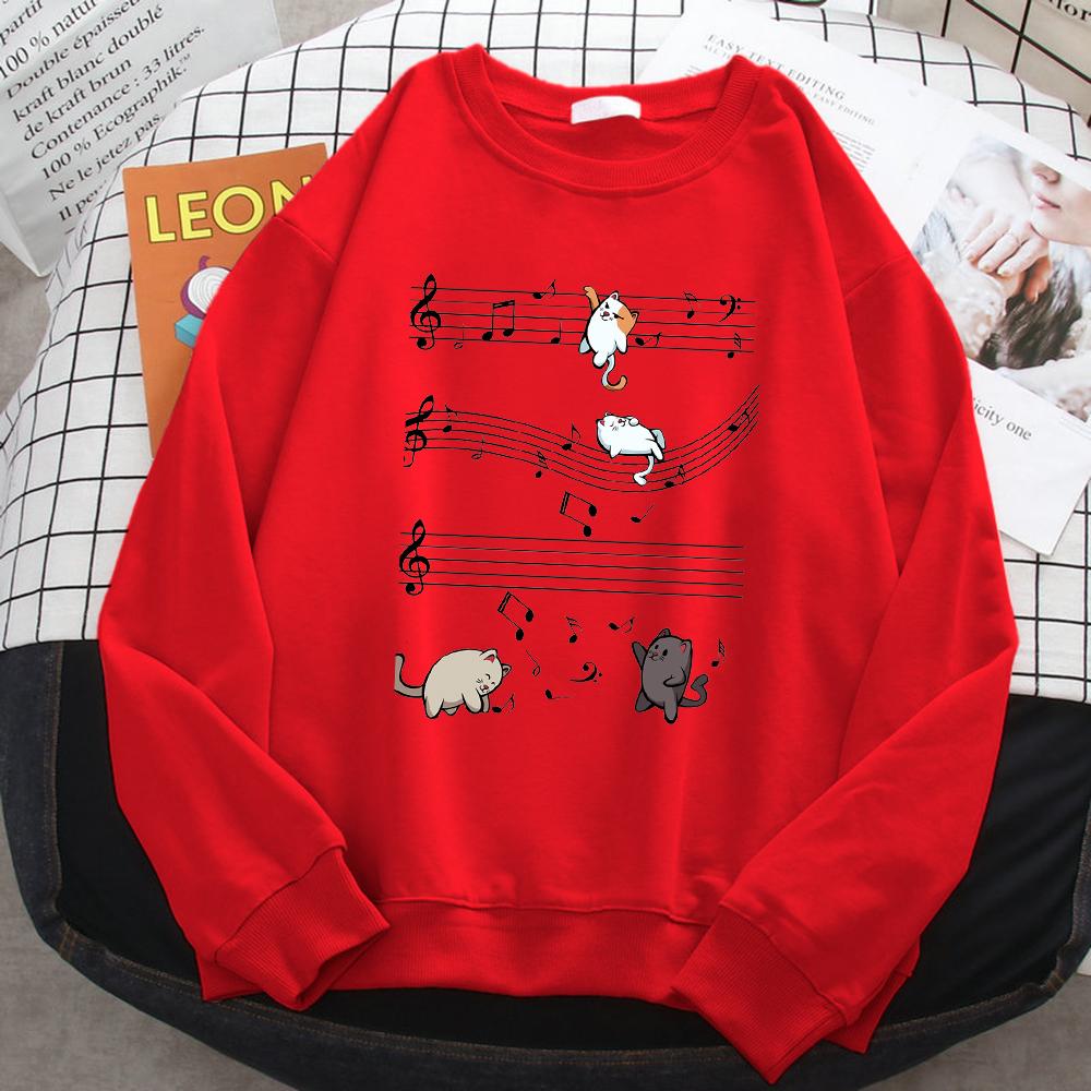 Women's Winter Sweatshirts For Women Kopie Von Musical Cats Musical Notes Print Hoodies Soft Fleece Pullovers Loose Clothes