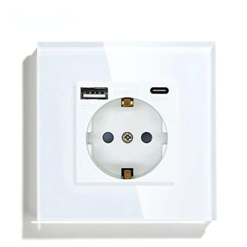 Bseed Europe Russia 16A Wall Power Socket White Black Grey Gold Crystal Glass Panel Plug Electrical Outlet for Home Improvemet