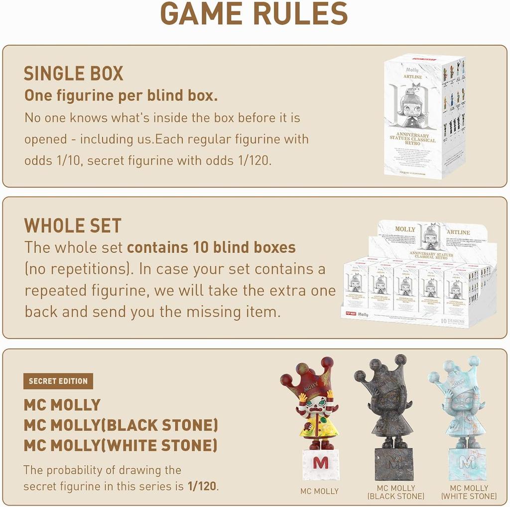 POP MART Molly Anniversary Statues Classical Retro 2 Series Figures, 1 Pcs Molly Blind Box Figures, Home Decorations, Holiday Birthday Gifts