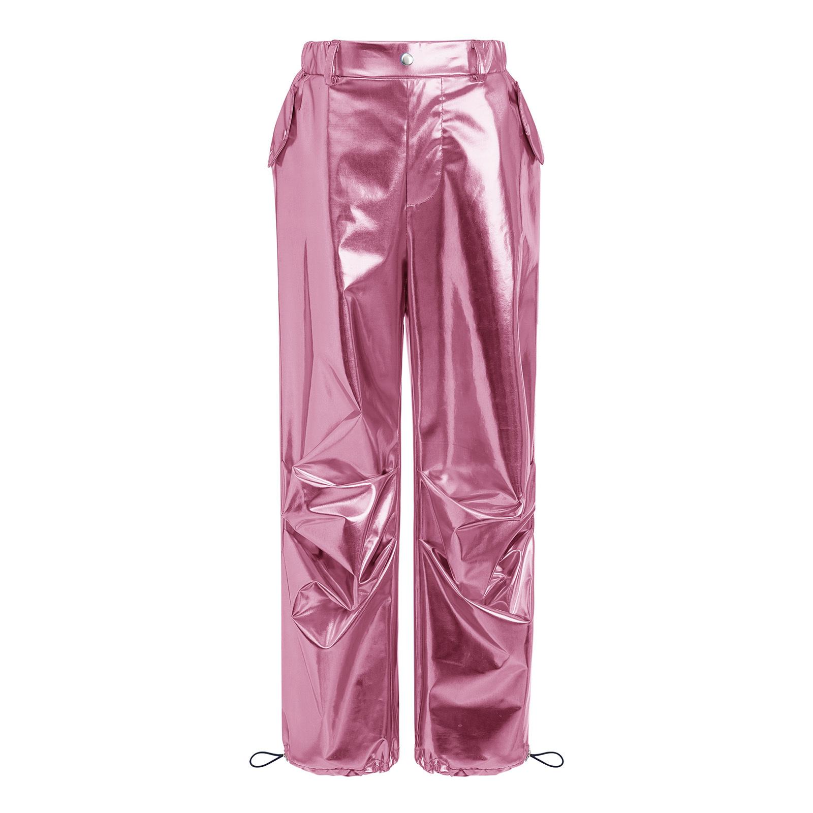 

Girls Ruched Metallic Cargo Pants Drawstring Leg Opening Trousers Pockets 5-6 Years