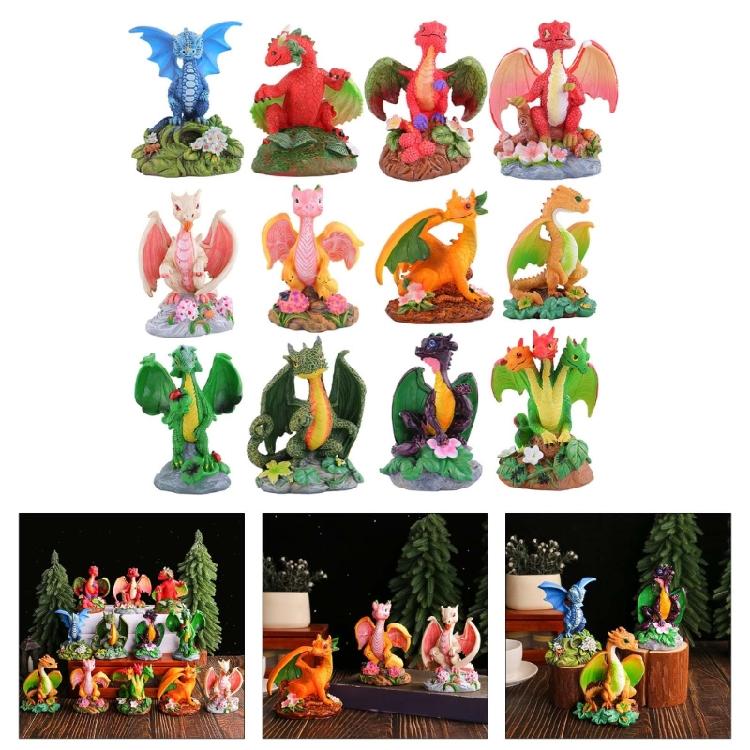 Resins Colorful Flower Dragon Miniature Figurine Ornament for Garden and Landscapes Office Home Desktop Cake Decoration