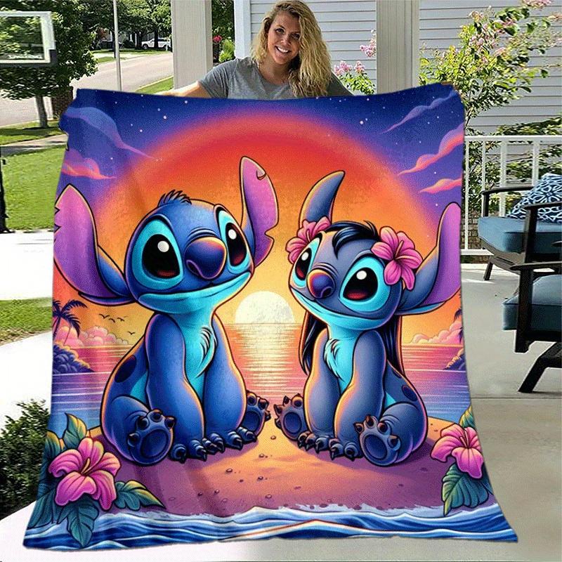 1ks Deka s potiskem Stitch - Měkká, celoroční přehoz do obývacího pokoje, ložnice, na cesty
