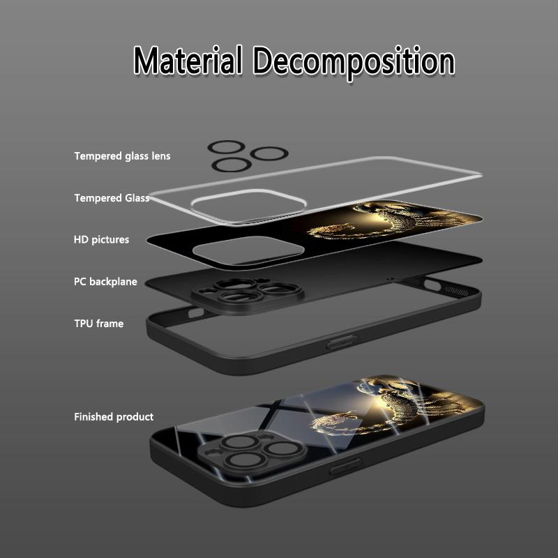 Light Luxury Gold Scorpion Pattern Glass Phone Case for Samsung A07 A26 A36 A56 A16 A24 A405 A25 A15 A04 A34 A54 A24 A05 4G 5G