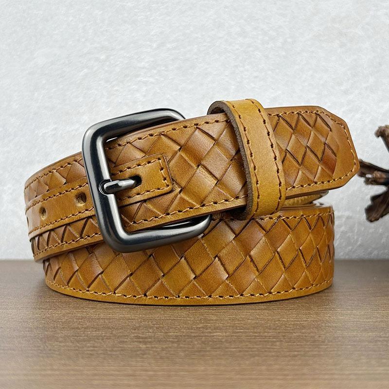 Hand-Woven Belt Men'S Genuine Leather Belt First Layer Cowhide Pin Buckle Casual Business Belt Youth Brand