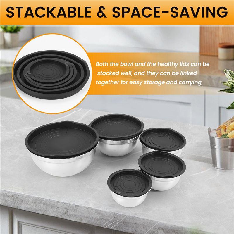 Aug. 5 Pcs Mixing Bowl,Stainless Steel Stackable Salad Bowl With Airtight Lid,Serving Bowl For Kitchen Cooking Baking,Etc
