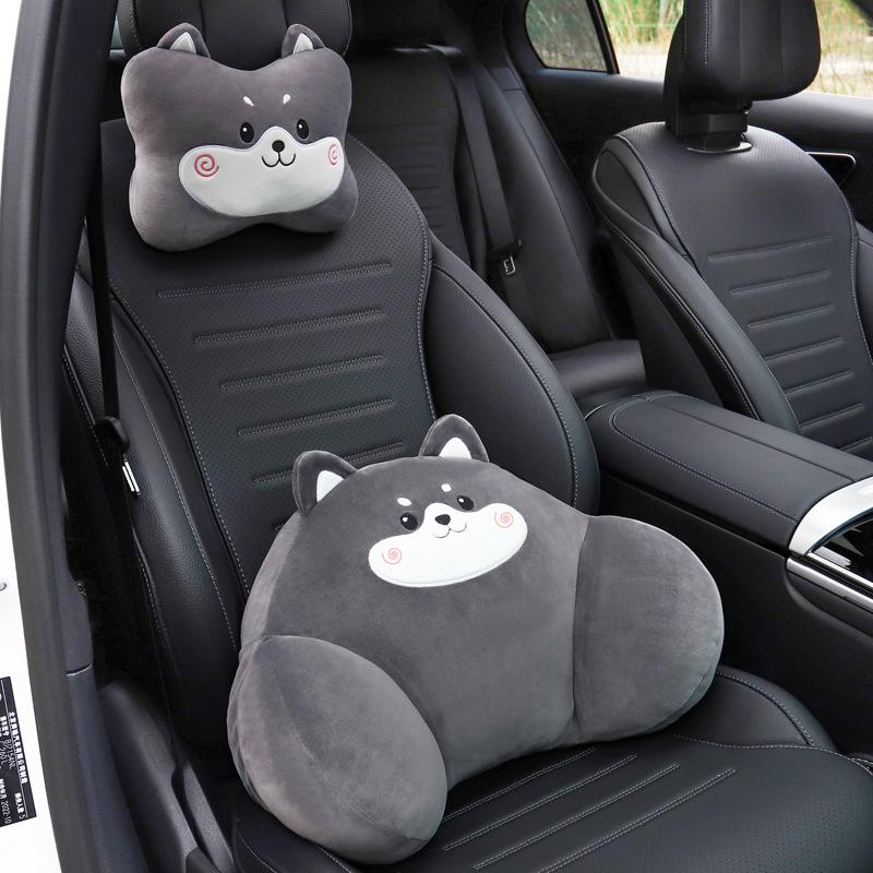 1 Set Auto Interior Decoration Car Headrest Neck Pillows Cute Cartoon Plush Waist Pillow Back Cushion Diy Accessories