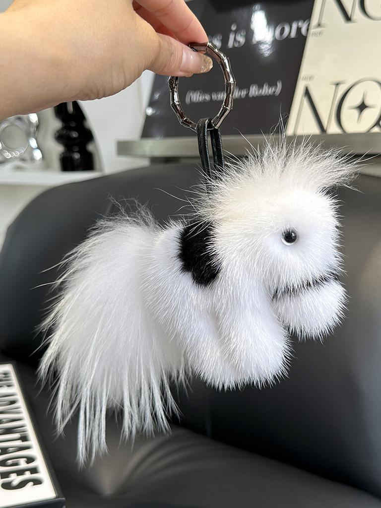 New Natural Mink Fur Little Horse Pony Key Chain Charm Women Fashion Plush Car Keychain Bag Pendant Party Gift Jewelry Trinket