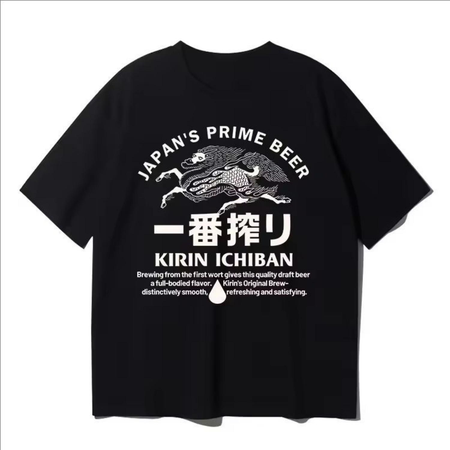 Японская футболка KIRIN Kirin Beer Летняя мужская и женская в одном стиле, американская ретро, модная, свободная, короткая, топ Y2k XXXL