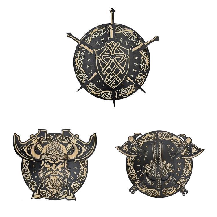 Cultural Wood Wall Hangings Medieval Nordic Portrait Sword Wall Plaques Decors