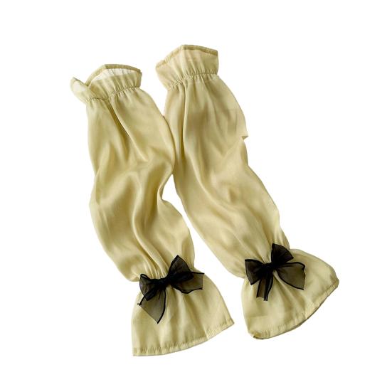 Sheer Mesh Arm Sleeve Tulle Lace Long Fingerless Gloves UV Protection Ice Silk Bowknot Sunscreen Sleeves for Party Outdoor Activities