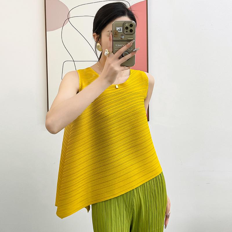 2024 Damen Sommer Mode Unregelmäßiges Plissee Ärmelloses Top