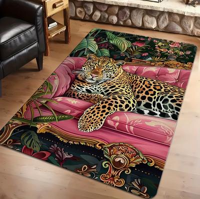 3D Leopard On Pink Sofa Area Rug Non Slip Washable Carpet for Living Room Bedroom Makeuproom  Home Decoration Doormat