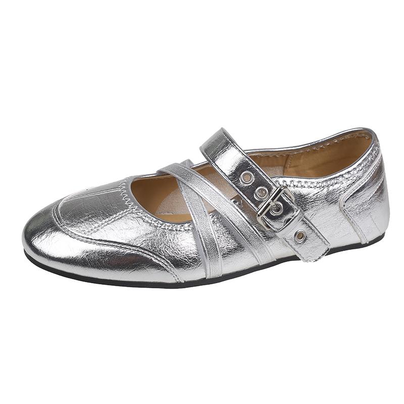 

Heightened Inner Buckle Ballet Mary Jane Shoes for Women 2026 Spring New Round Toe Versatile Casual Shoes Single Shoes 35 серебряный
