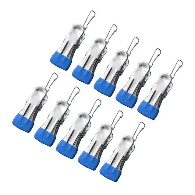 

10 шт., прищепки для белья из нержавеющей стали, прищепки для белья, крючок, портативный подвесной зажим для одежды, органайзер для одежды, вешалки