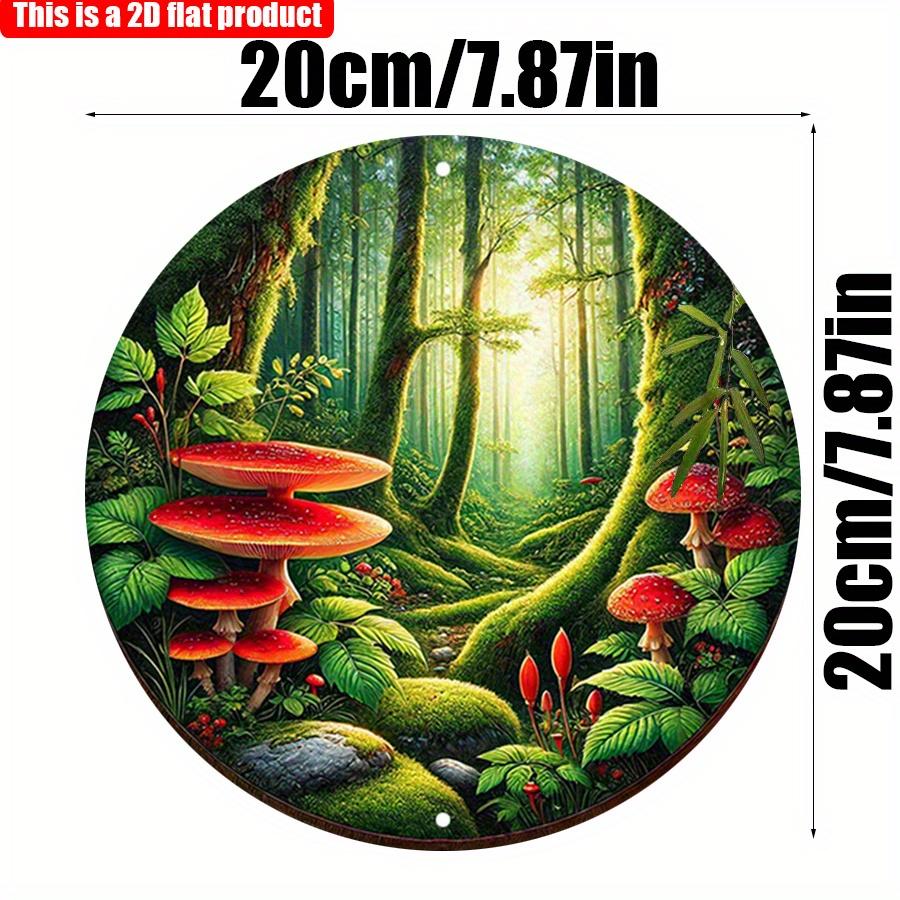 

2D плоский 20*20 см 1 шт. тема солнечного леса узоры грибов и мха круглая деревянная вывеска, пасторальный стиль яркий солнечный пейзаж подвеска подходит для дома 20*20cm