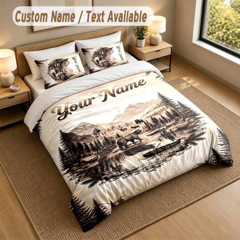 Bear Panda Theme Personalized 3Pcs Bedding Set Custom Text & Name 1 Sheet 2 Pillowcases Household Bedding 1pc