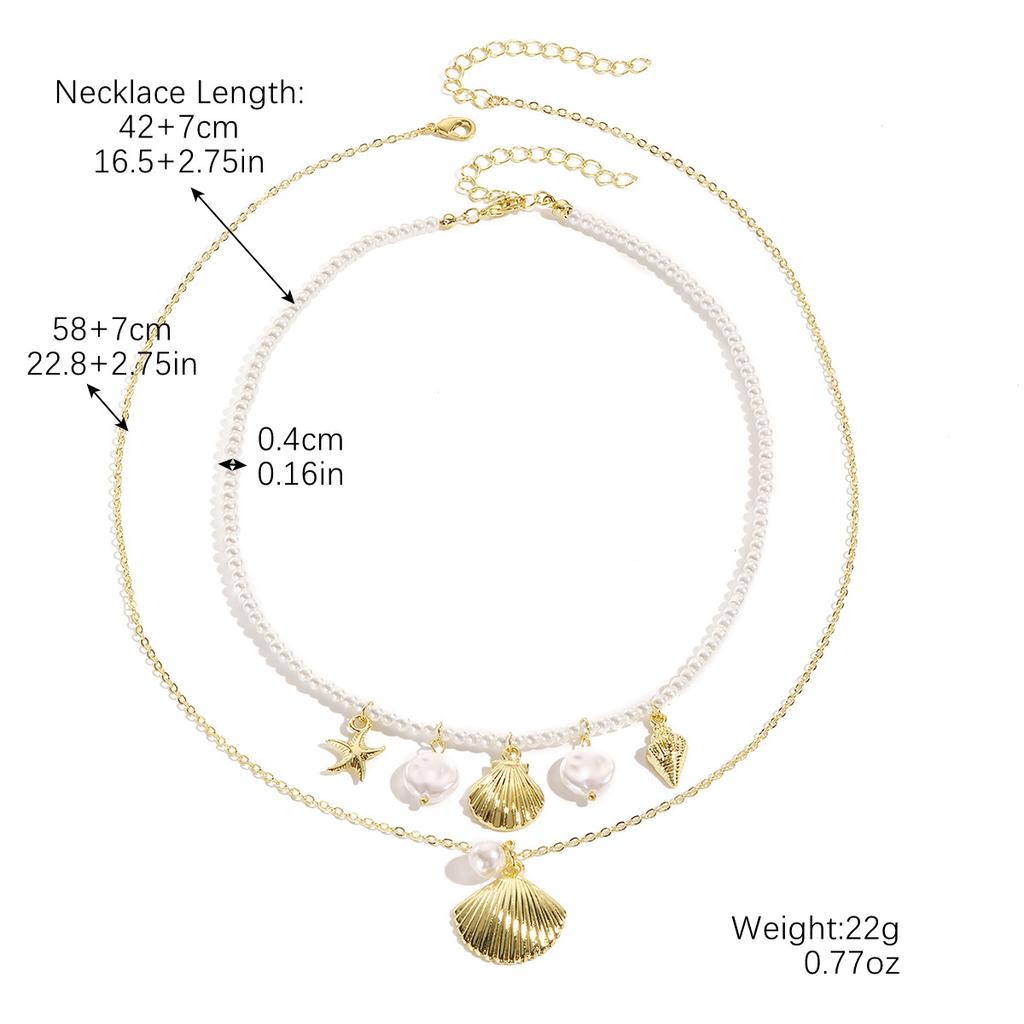 Accessories Imitation Pearl Beaded Shell Conch Necklace Beach Ocean Wind Simple Clavicle Chain