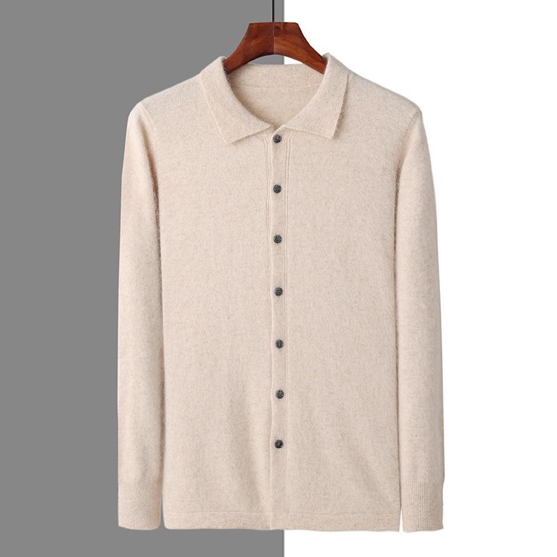 Autumn And Winter Mink Sweater Cardigan Men'S Trend Solid Color Button-Up Polo Collar Loose Shirt Collar Jacket Top