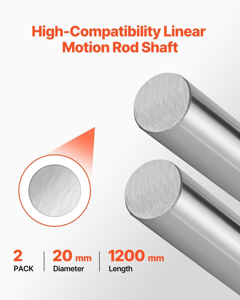 2PCS Linear Motion Rod, 20 Mm X 1200 Mm (0.79 X 47.24 In), SFC20 Carbon Steel Linear Rod Shaft, Anti Rust and High Precision, High Hardness Shaft, for