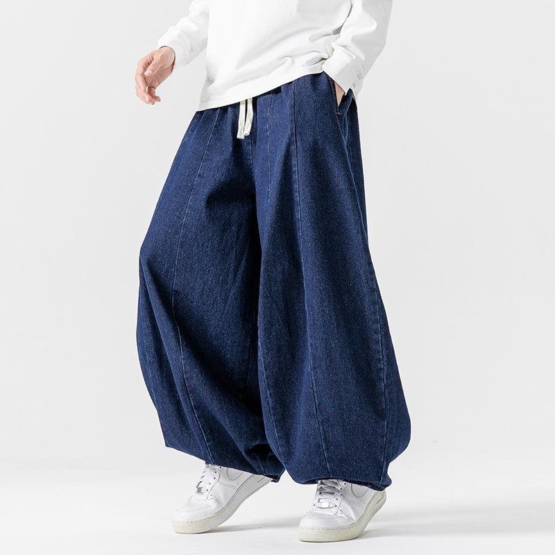 Men's Pants Large Japanese Retro Loose Haren Straight Leg Pants Hong Kong Style Wide Leg Cowboy Lantern Pants