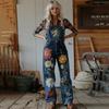 Overalls Sommer Damen Hosen Denim-Imitat Gerade geschnittene Hosen Vielseitige Lockere Gerade geschnittene Hosen 1D Digitaldruck