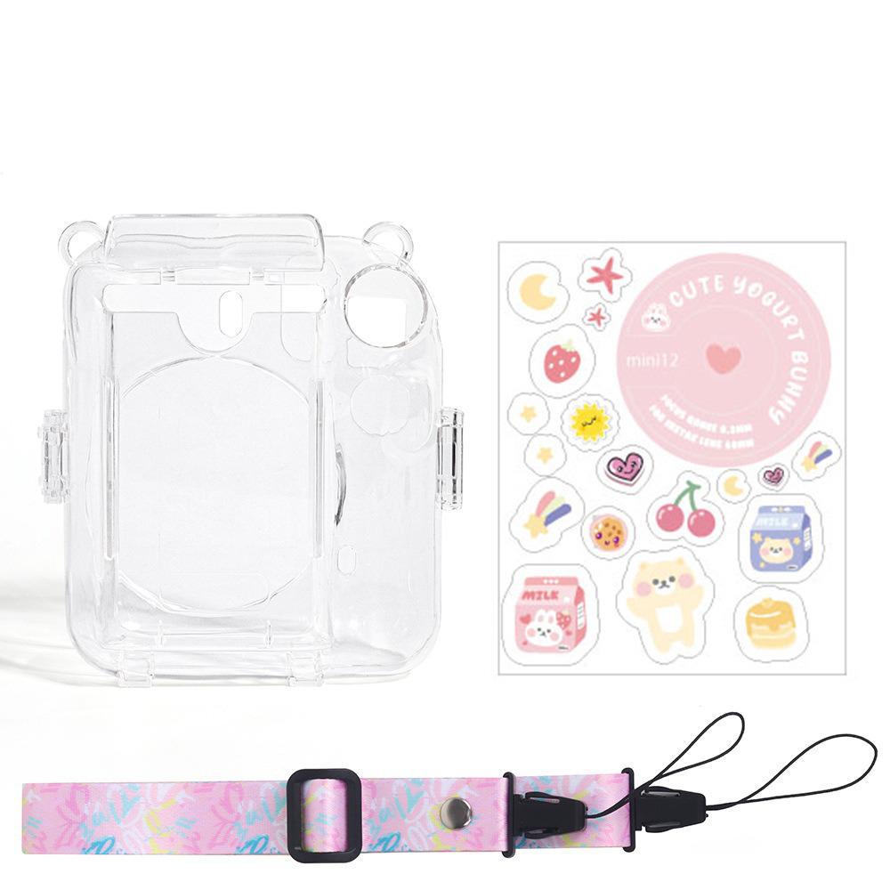 

[Film Lab] Instax Mini 12 Transparent Case Camera Protective Case with Strap and Stickers CAA21 світло-рожевий колір