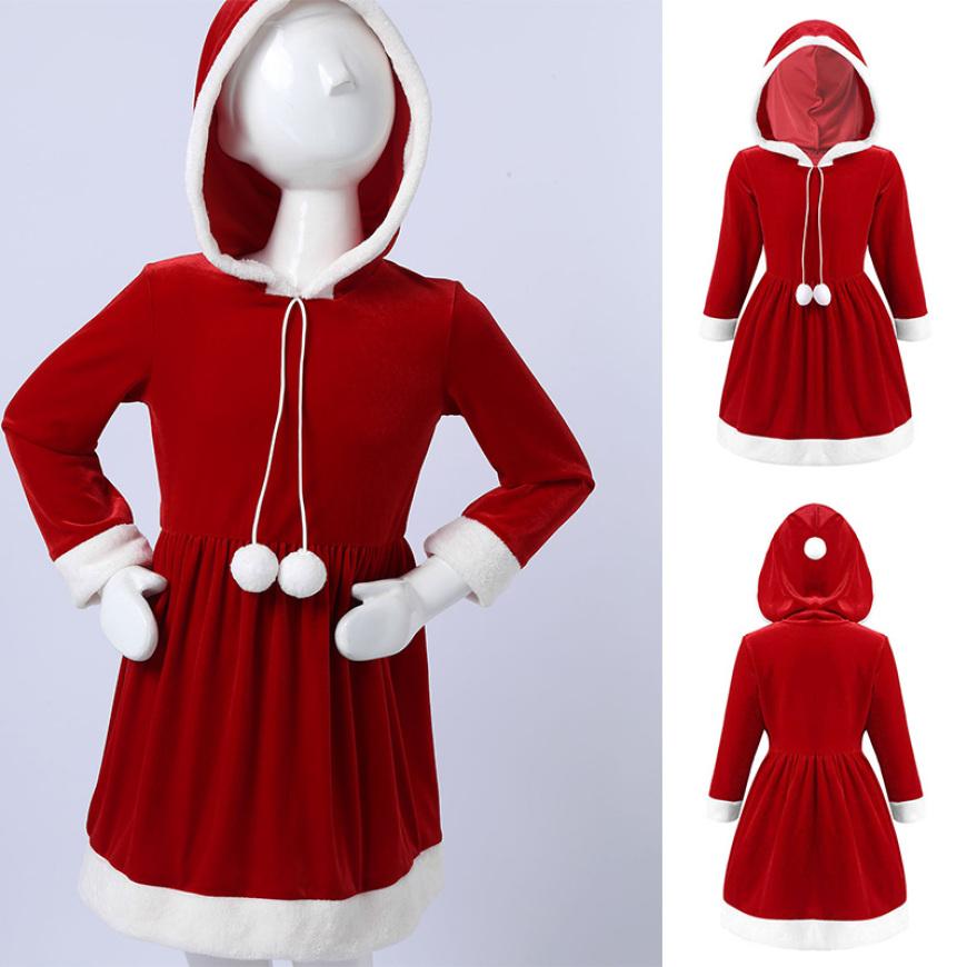

Christmas Dress Kids Girls Long Sleeve Hooded Dress Velvet Santa Dress Costumes Xmas Party Carnival 3-4 Years