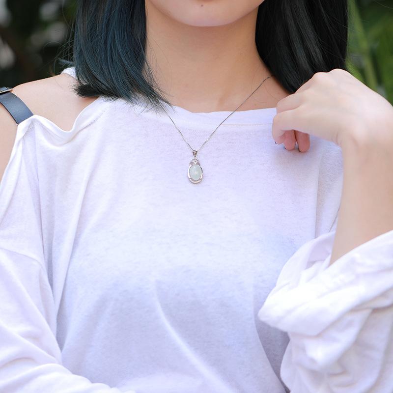 Tancise 925 Sterling Silber Klassische Damen Jade Halskette Anhänger Zirkon Mode Geschenk