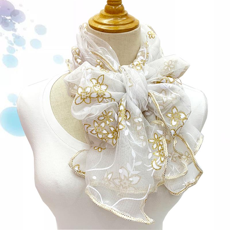 Lace Scarf Women Lightweight Hijab Elegant 2024 Print Silk Neckerchief Shawl Wraps Headband Handle Hair Accessories Bandana