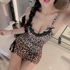 Sex lingerie sexy leopard print suspenders passion seduction lace bow sex suit bed flirting
