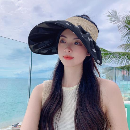 

Женская шляпа с точечным принтом, дышащая защита от солнца, пустой верх, складной широкий край с анти-УФ-покрытием